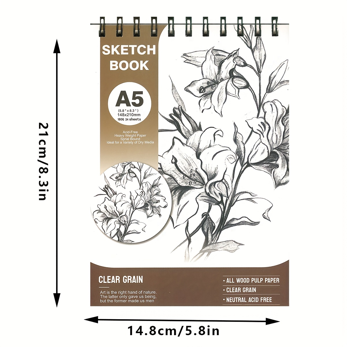TEMU Carnet de A5 à spirale grand format avec couverture , couverture épaisse de haute qualité, papier lisse et épais, reliure à spirale serrée et