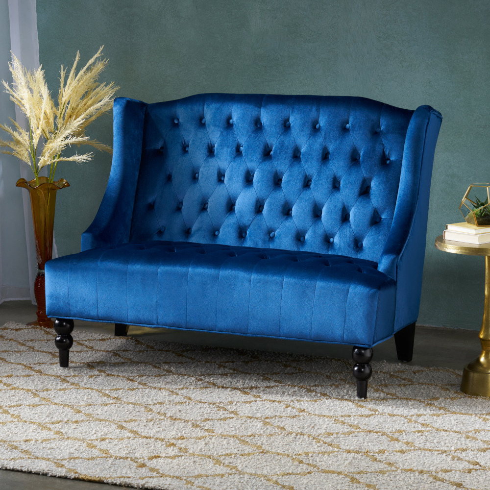 50-Inch Two-Seater Sofa, Comfortable Velvet Fabric, Mid-Century Modern Style, Minimalist Design, Extended Backrest, Compact Two-Seater Suitable for Bedrooms, Apartments And Home Offices