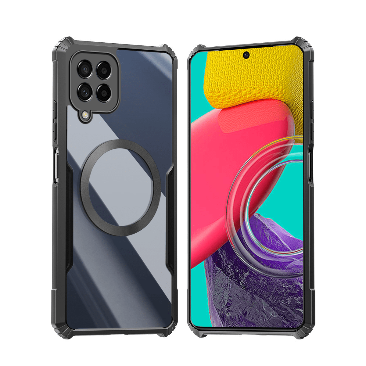 TEMU para teléfono: Compatible con Galaxy M33 5G, Carcasa magnética, Cubierta antigolpes, Transparente acrílica, Protección trasera