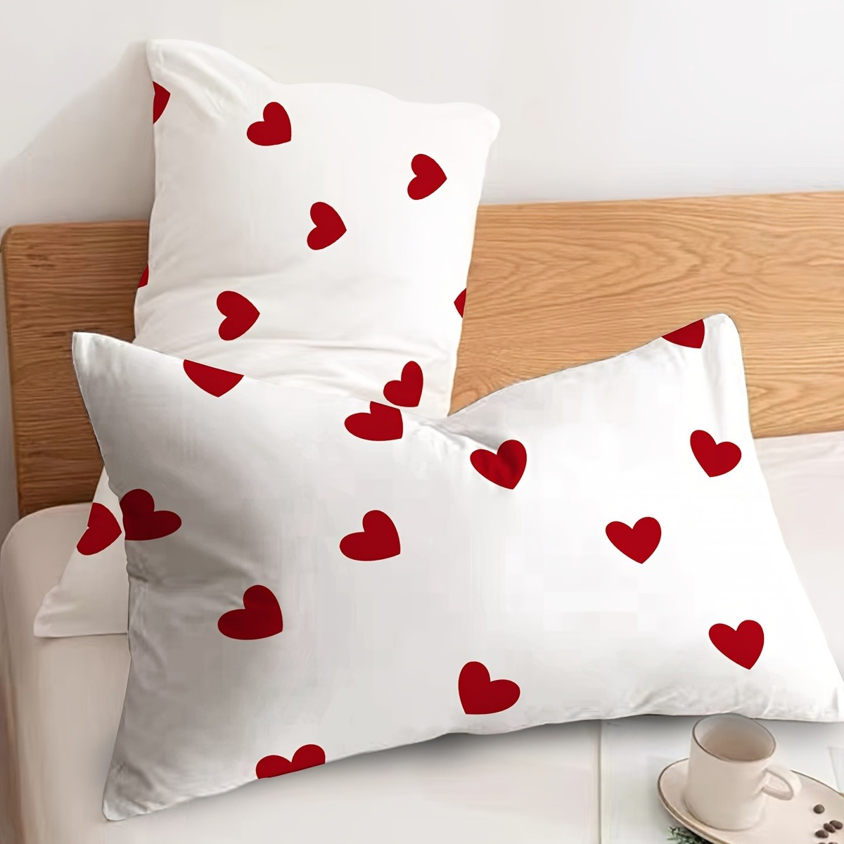 TEMU 2-delige set, elegante zwarte achtergrond witte hart polyester enkelzijdige kussenslopen: Toont Lovesoft polyester kussenslopen stijl -