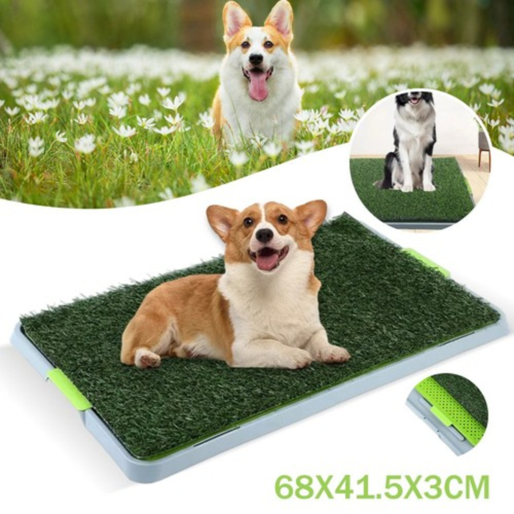 Image of 3-layer Puppy Pet Toilet With Artificial , Indoor Dog Potty With Removable Grids & Collection Tray, Easy Clean Puppy Training Pad For Small Dogs