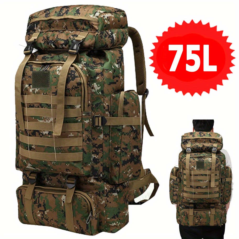 75l Jungle Camouflage Backpack Wear-resistant For Mountaineering Camping Hiking Cycling
