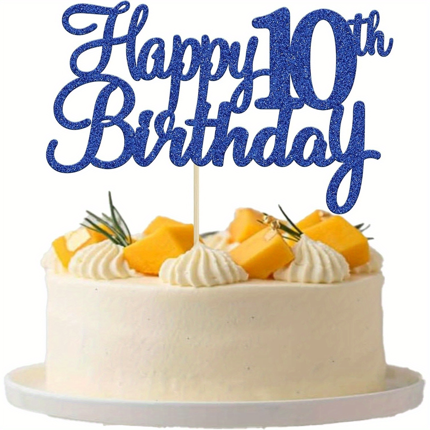 Image of 1pc Blue Glittery Cake Topper For A 10th Birthday, Perfect For Decorating Cakes At Birthday Parties For Boys And Girls