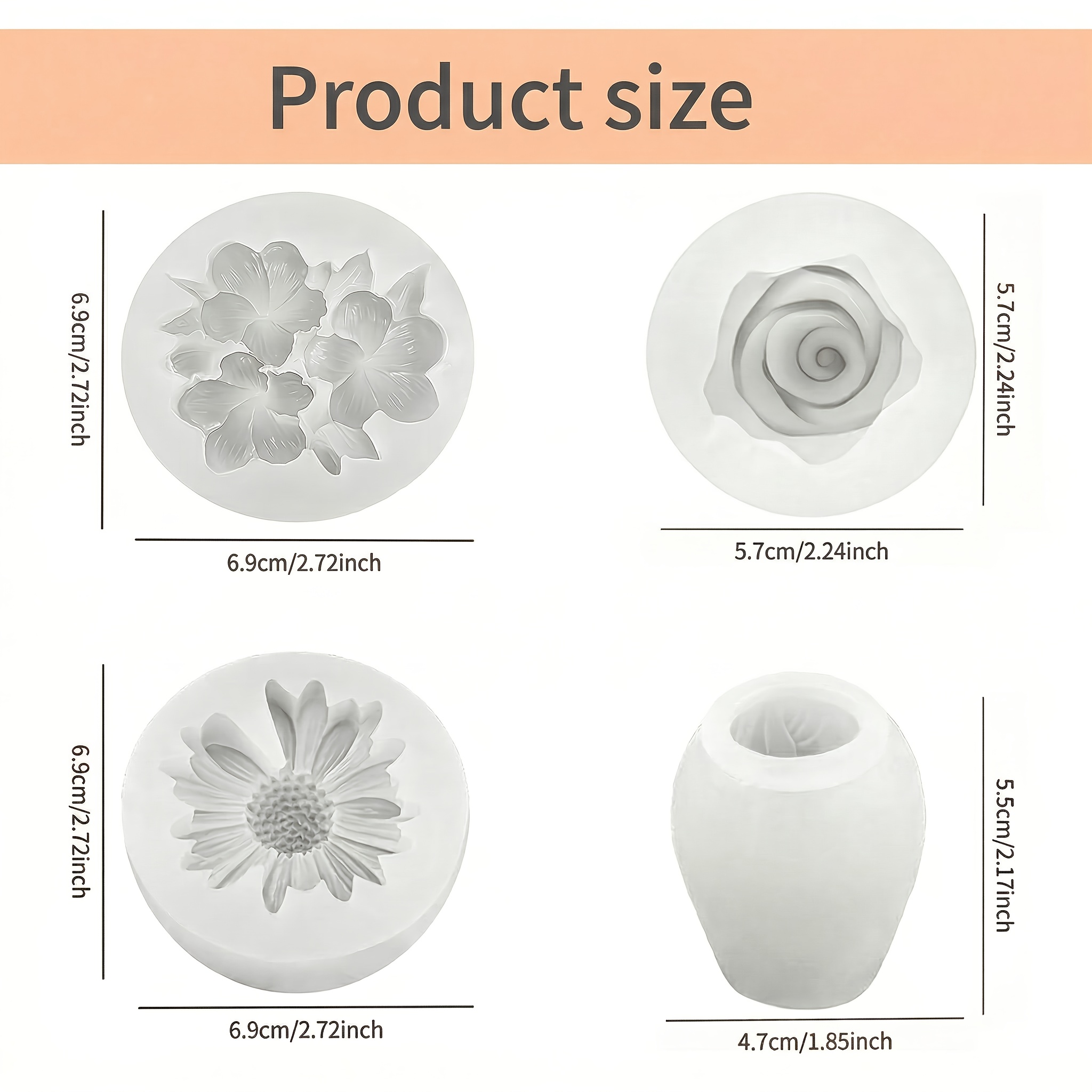 TEMU 4pcs Set 3d Flower Silicone Molds Suitable For Candles, Soaps, Resin Crafts - Heat-resistant Flexible Demolding With Daisy, Frangipani, Shapes