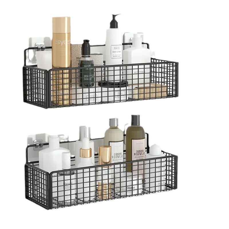 2pcs Space- Wall-mounted Storage Rack - Punch-free , Durable Organizer With Multiple Compartments For Toiletries, Bottles, Containers, Bathroom Organizers And Storage, Modern Minimalist Decor, Shelves