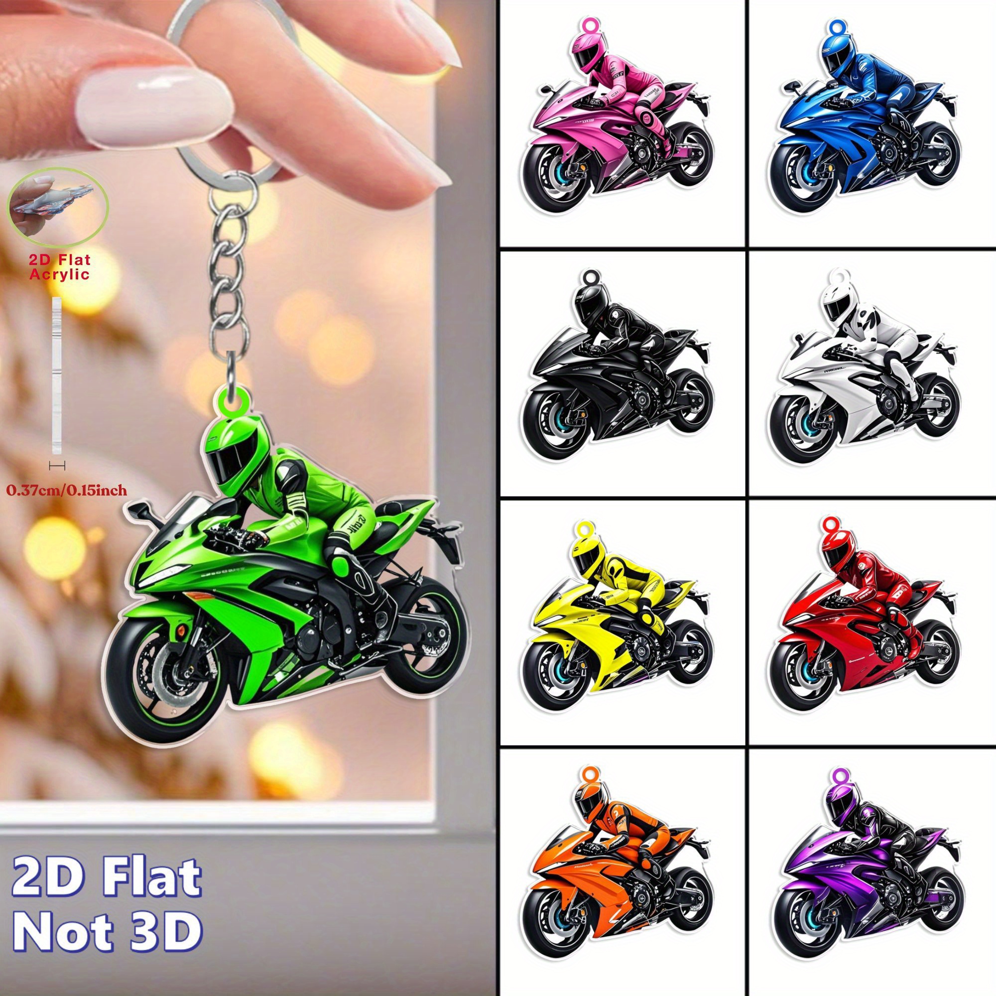 TEMU 2d Flat - 2d Flat, 9pcs High Gloss Car Motorcycle Acrylic Keychain Set - Station And Key - Ideal For Racing Drivers, Motorcycle Enthusiasts, And