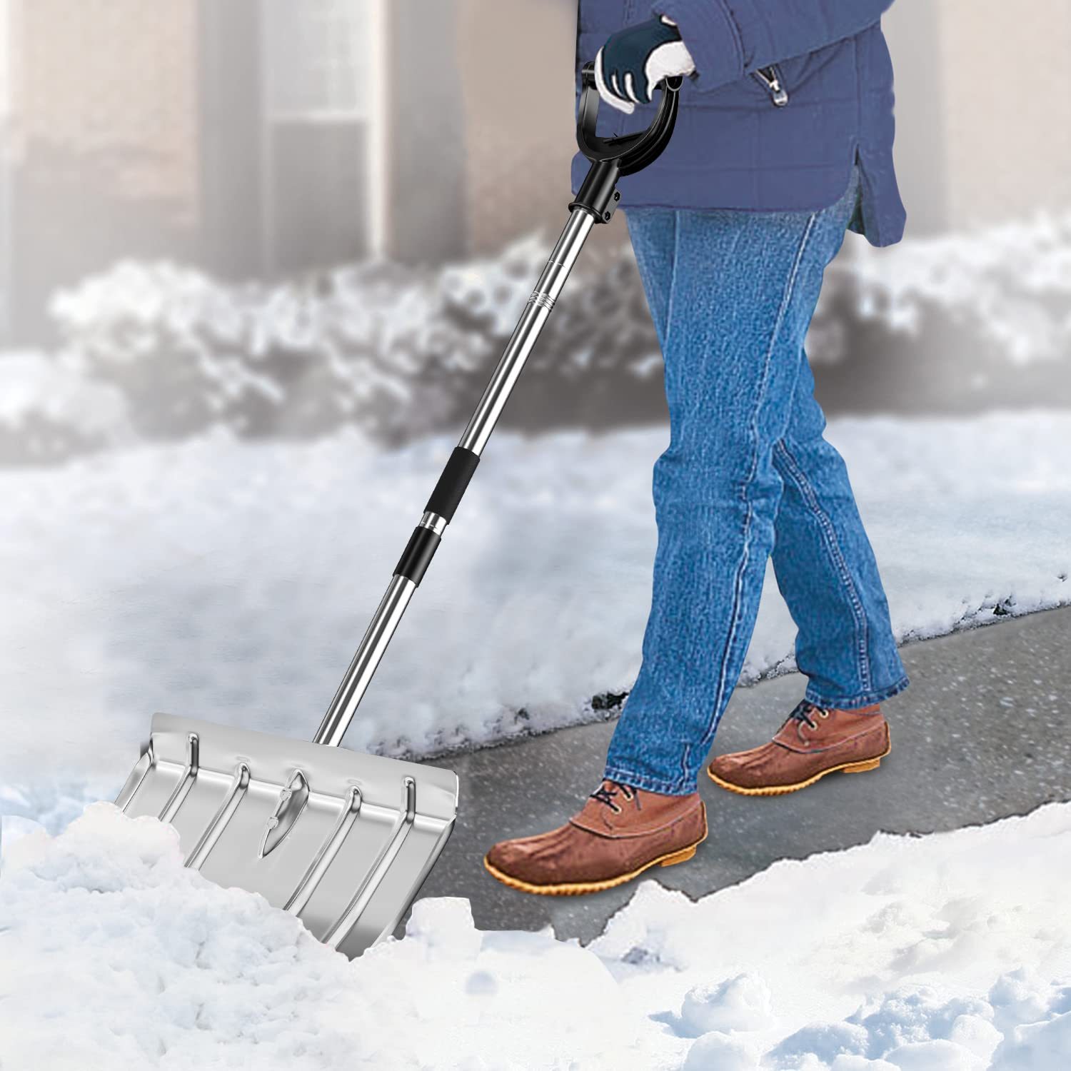 

Snow Shovel For , Heavy Duty Aluminum Shovel - 67" Long Handle Ergonomic Metal Snow Push Shovel, Portable For Car Trunk Home Garage Backyard Parking