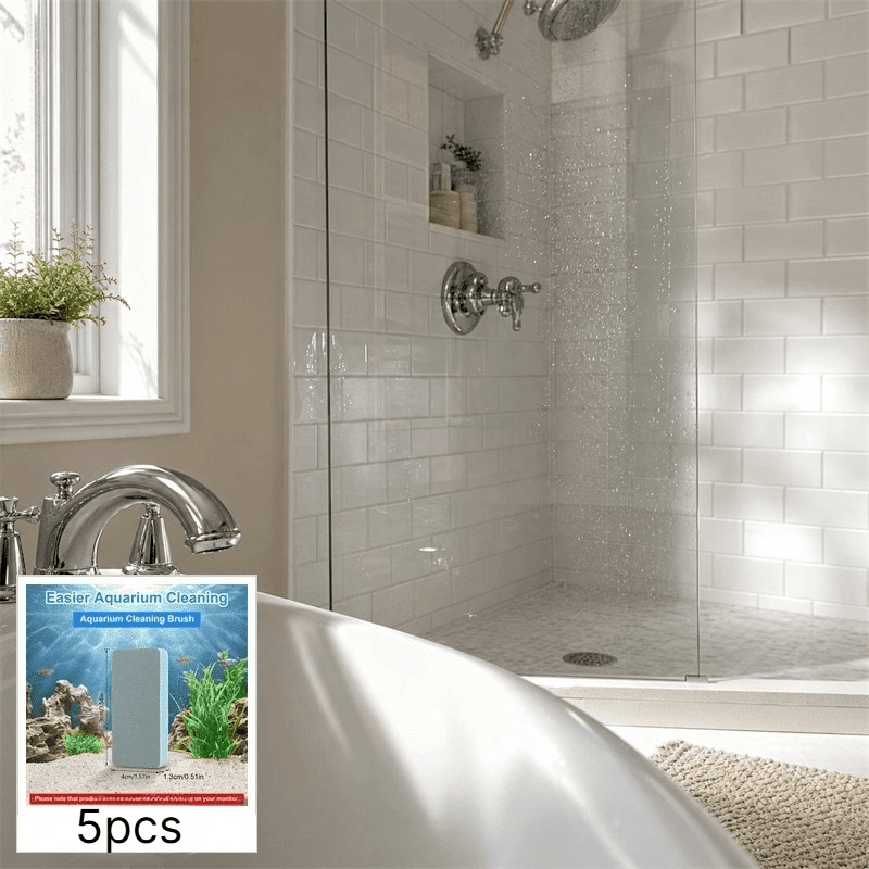 TEMU 5pcs Peejaa Multifunctional Bathroom Glass Mirror Shower Tile Cleaning Tool Set, Scale Scrubber Cleaning Brush, Aquarium Sponge Brush, Face