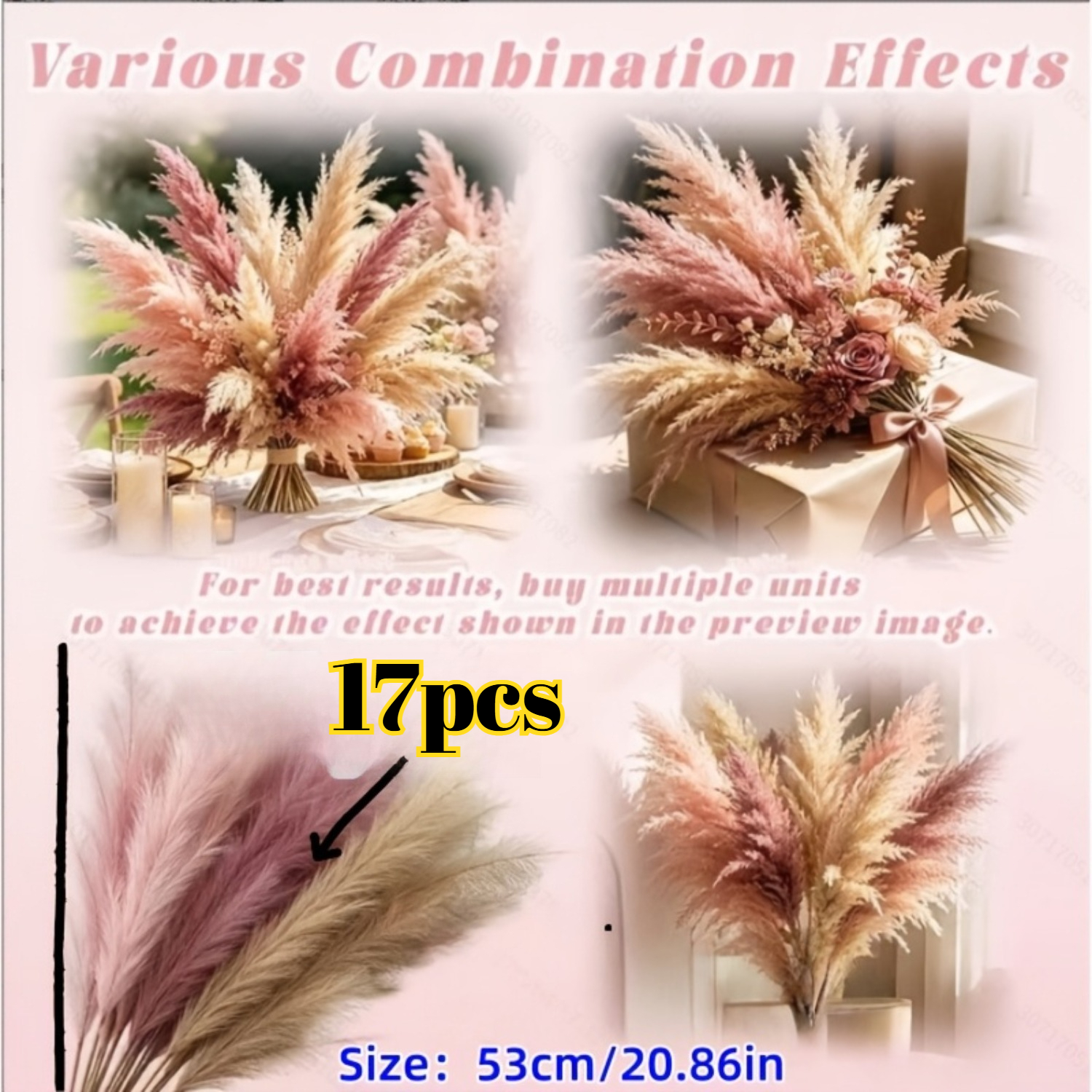 Image of 17pcs Bohemian Faux Reed Heads (pink, Beige, Red-brown 3-) | Suitable For Wedding Decoration, Home Decor, Bouquet Decoration, Vase Filling | Ideal For Valentine's Day, Festival, Mother's Day