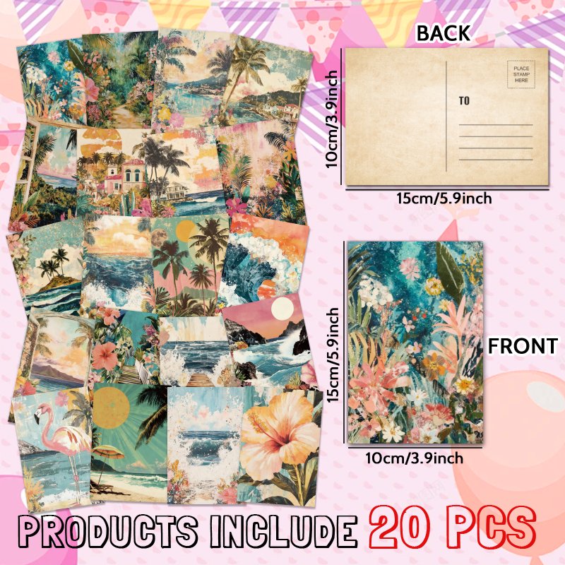 TEMU 20pcs Postcards – Vibrant Tropical-themed Set Of 20 For Summer Greetings!, Collectible Home Decor & Scrapbooking Supplies (4 X 6 Inches)