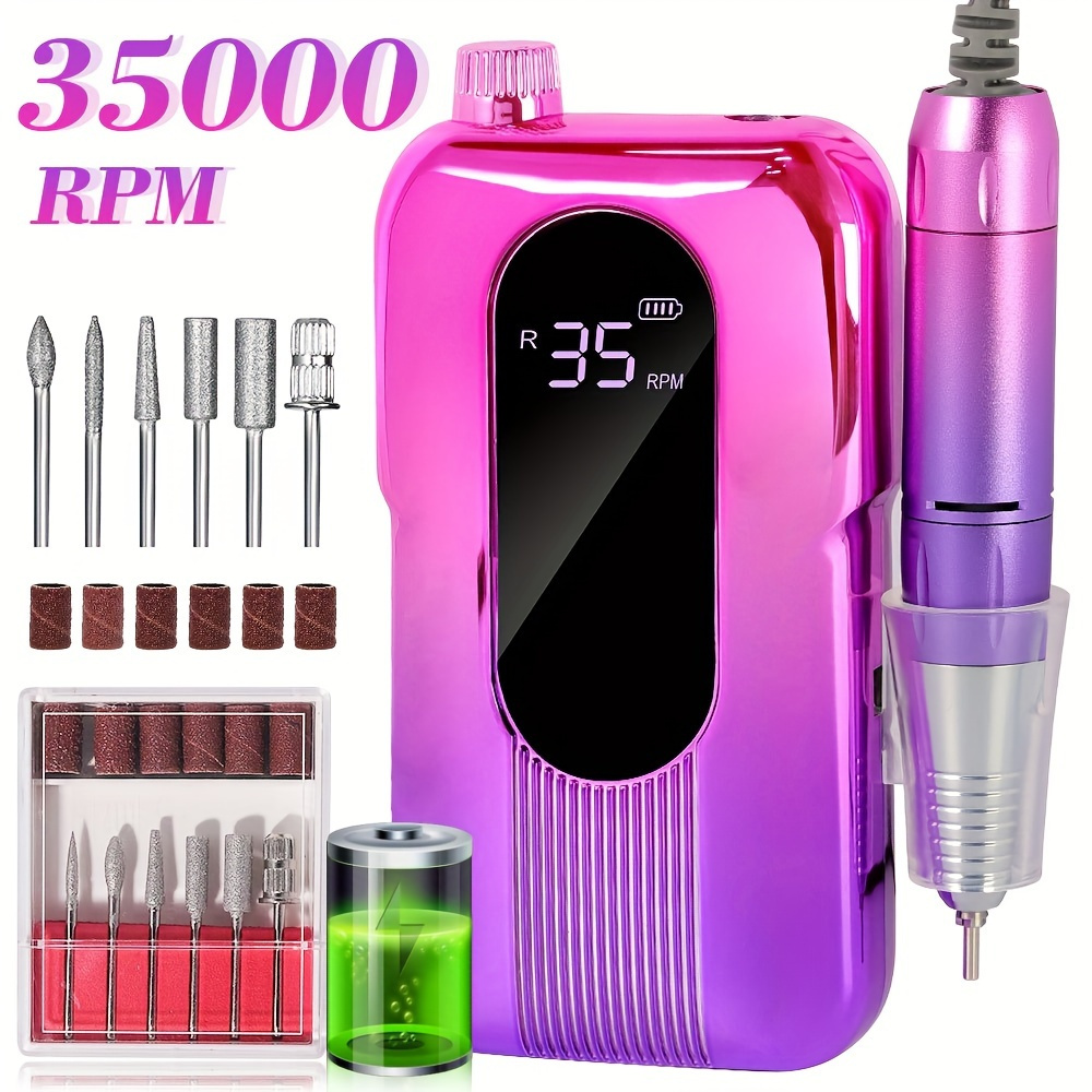 

Professional 35000 Rpm Portable Nail Drill - Rechargeable Electric File For Acrylic & Gel Nails, Cordless Manicure Kit With Bits For Salon-quality Home Use