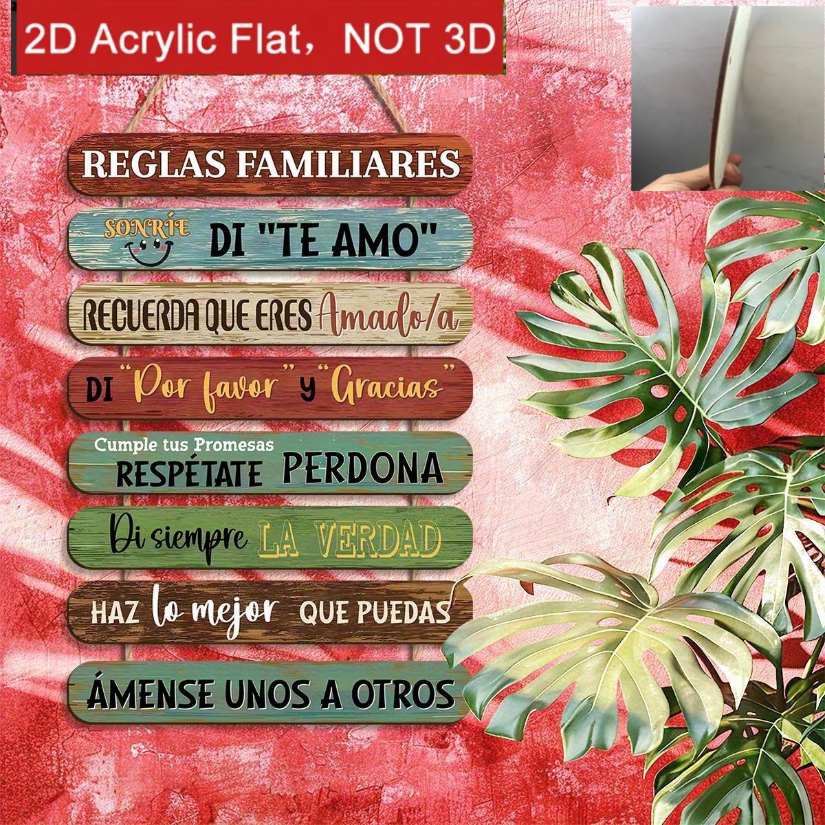TEMU Juego de 8 piezas de decoración de pared de madera 2D , estilo vintage moderno - Citas de reglas familiares, coloridos de estilo español,