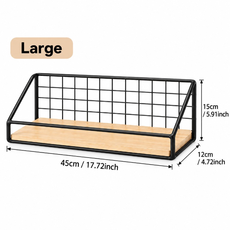 TEMU Étagère de Rangement en Métal | Panier de Rangement Mural, Perçage, Étagère de Rangement Murale, Armoires de Rangement Suspendues pour Chambre,