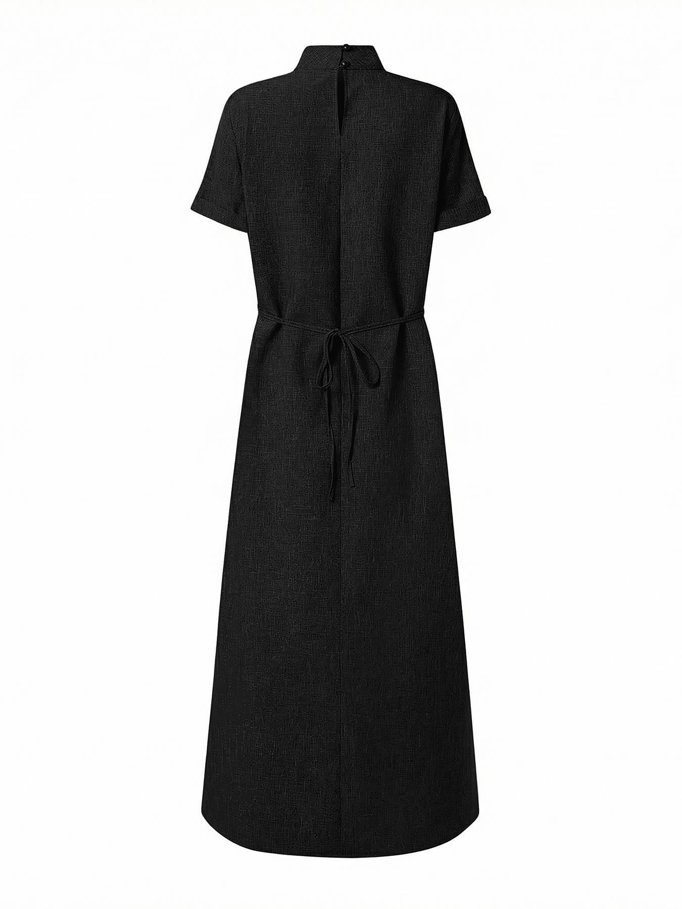 women elegant high neck short sleeve a line dress