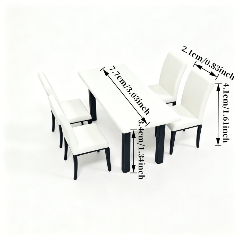 TEMU 5pcs Set Mini Modern Dining Table Chair Model Ornament, Miniature Scene Decor Figurine, Simulated Small-size Dining Room Furniture Accessories,