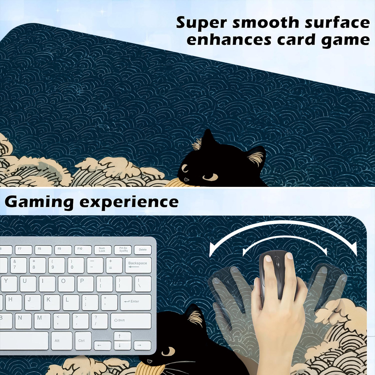 Japanese Style Black Cat Ramen Pattern Card Game Mat, TCG Accessory