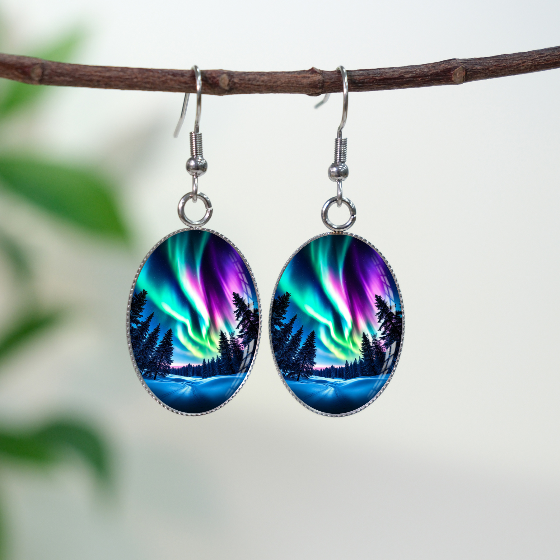 TEMU Boucles d'oreilles pendantes ovales à en verre, bijoux tendance, forêt d' d'hiver