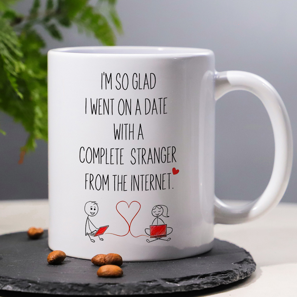 1pc 11oz romantic anniversary ceramic mug im   i     with     from the internet design white with pink accents ideal valentines gift for couples love internet themed humorous drinkware anniversary gift mug   romantic design ceramic mug coffee bar accessories details 1