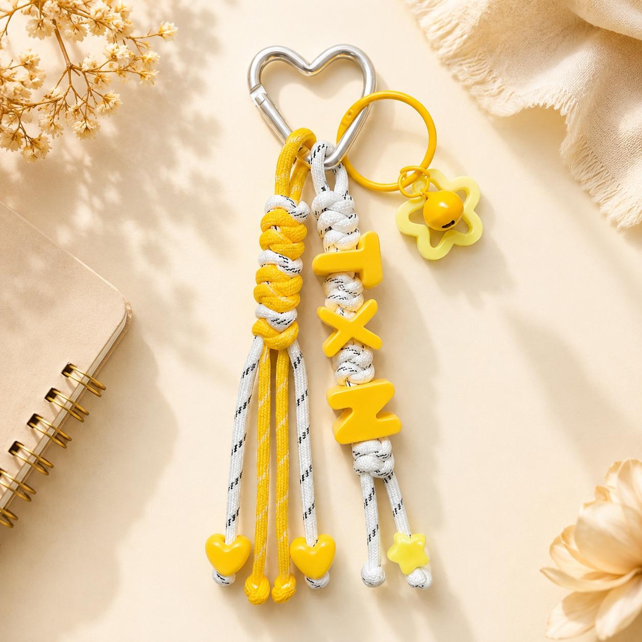 TEMU 2d Flat, Personalized Acrylic Letter Keychain Handmade With Braided Rope Bell Keyring Custom Name Key Chain For Men Women Students Graduation