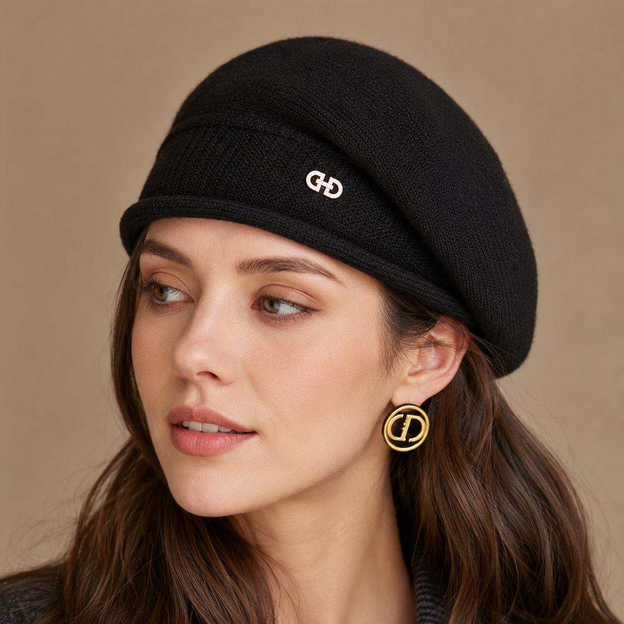TEMU Women's Korean Style Beret Hat - Elastic Face- Painter, Lightweight Warm Winter Hat Suitable For Casual & Professional, Hand Washable Brand For