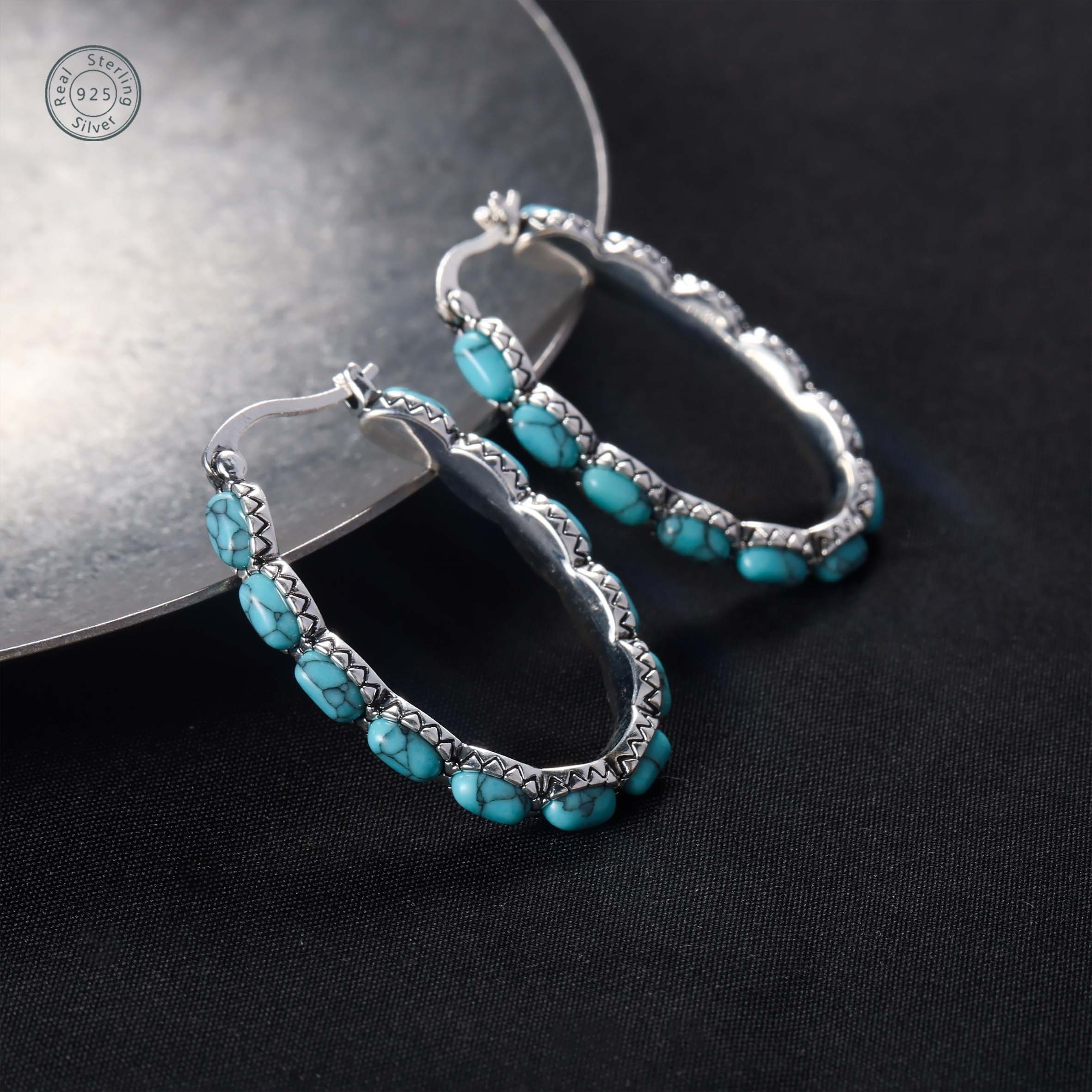 

Turquoise Hoop Earrings - 925 Silver, Stylish, Personalized, Box, Ideal , Valentine's Day, Anniversaries, Birthdays, And Graduations