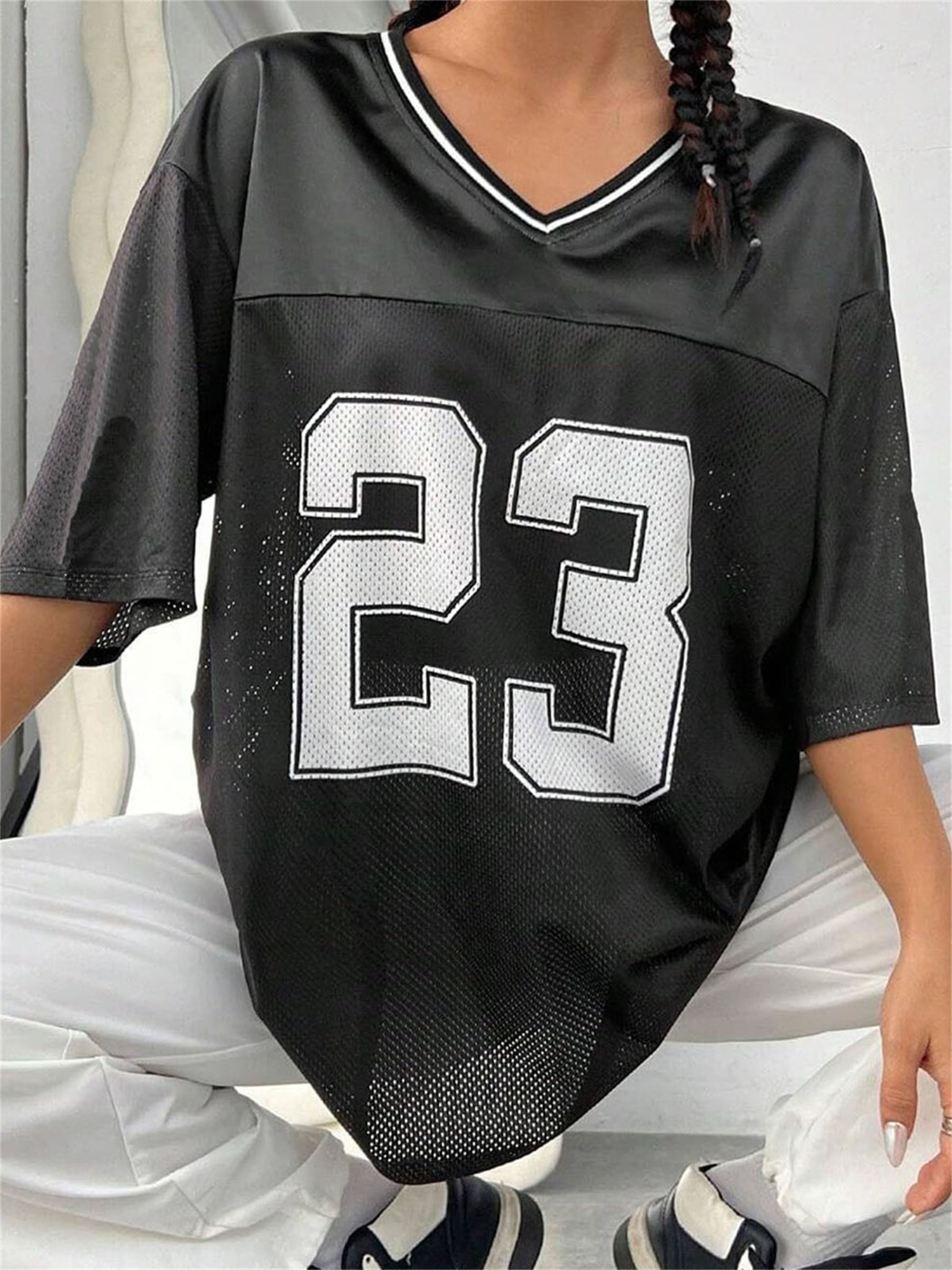 women's y2k grunge jersey t shirt oversized v neck short - Temu