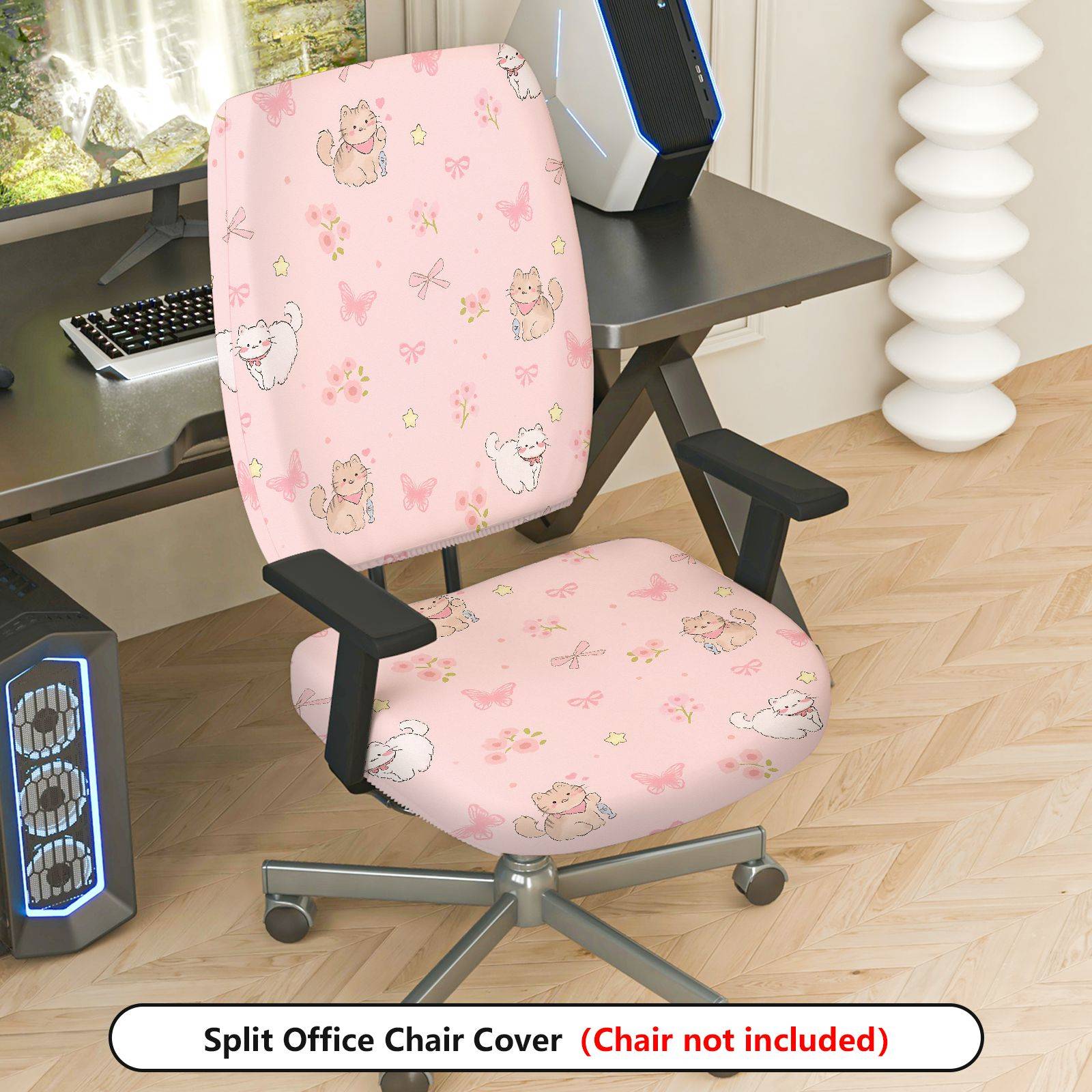TEMU 2pcs Cute Cat Elastic Chair Cover( Without Chair), Easter Rotating Table And Chair Protective Cover, Removable Seat Cushion Cover+ Backrest