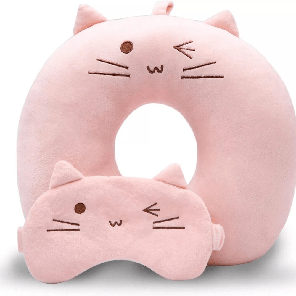 1pc Of Cute Cartoon Animal U-shaped Travel Pillow Set With A Mask - Designed For Ergonomic Neck Support During On Airplanes, In Cars, Or At The Office.