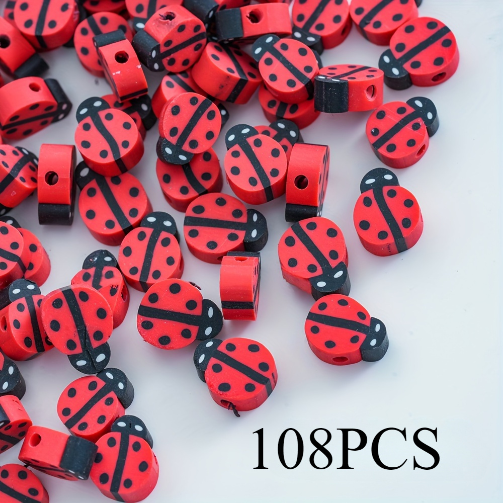 TEMU 108 PCS Perles Décoratives en Poterie Douce Coccinelle Grande Sœur Fleur, Perles Perforées Adaptées pour DIY, Décoration de Bracelets, , Chaînes