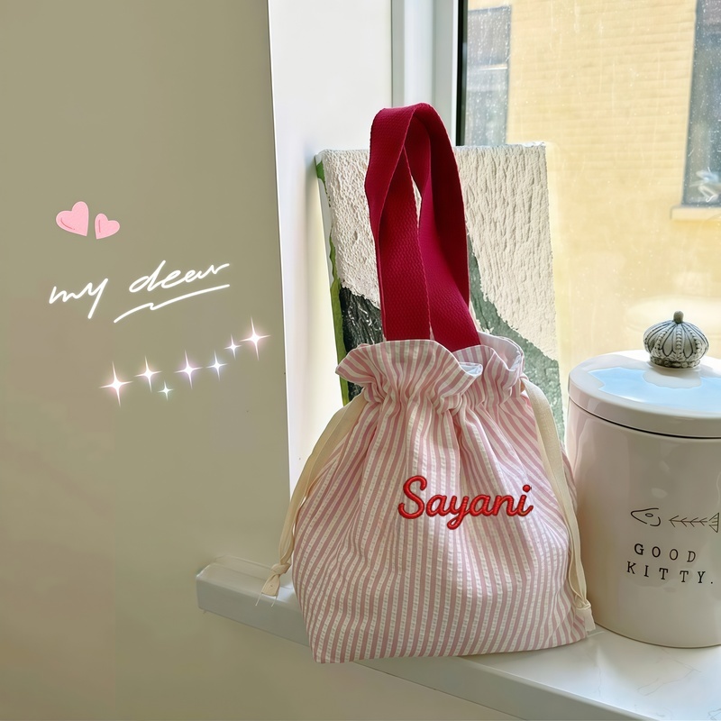 TEMU Bolso Tote con Cordón Personalizado con /Texto - Bolso de Regalo Duradero Personalizable con Cierre de Cordón, Correa de Muñeca y Anillo para