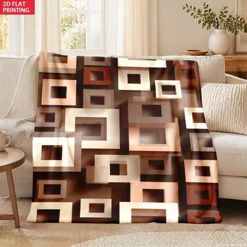 2d flat printing 1pc modern earthy geometric squares cozy flannel blanket soft warm flannel perfect for sofa soft flannel throw blanket lightweight flannel perfect for mothers for fathers d