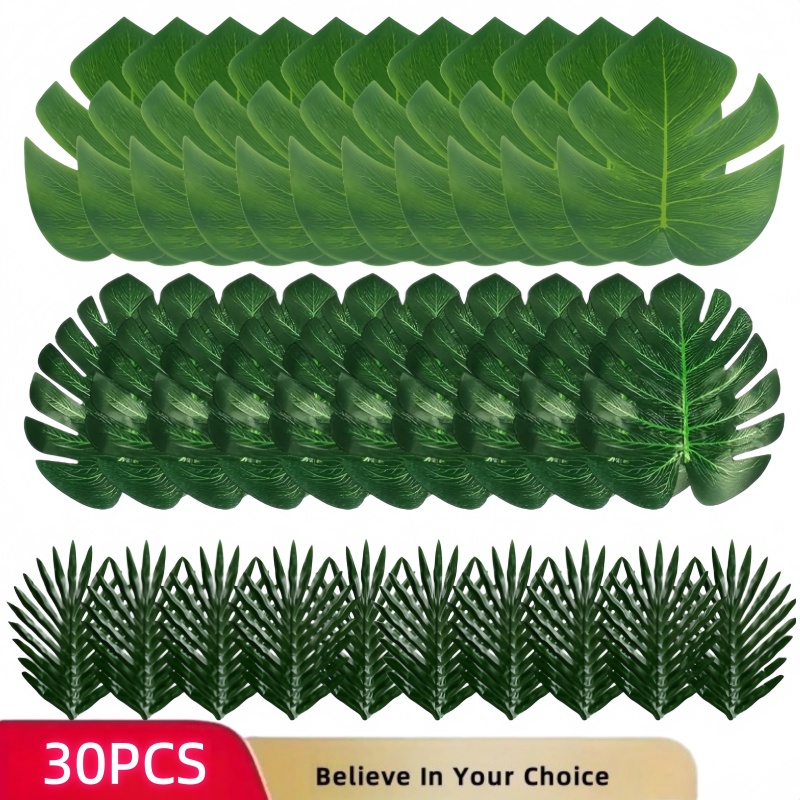 30 Artificial Palm Leaves In Styles, Ideal For Tropical Party Decor, Jungle Or Beach Theme Arrangements, And Wedding Decorations