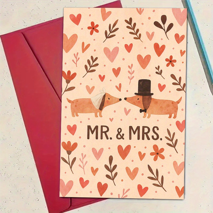E-shop Eine bezaubernde Hochzeitskarte mit Herrn und Frau Dackel, ideal zum Gratulieren an frischverheiratete Paare, Brautpaare und Bräute, für