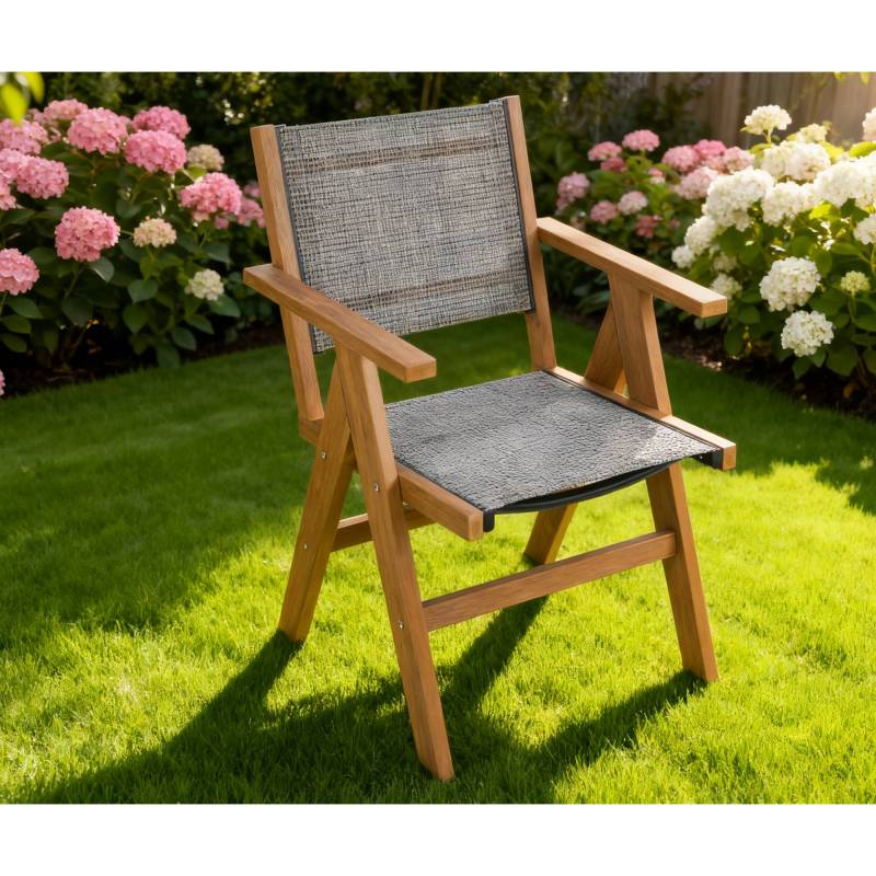 Teak-Colored Lounge Chair Ideal for Year-Round Use: This Outdoor Lounge Chair Is Constructed from Durable HIPS Material And Features 304 Stainless Steel Additions