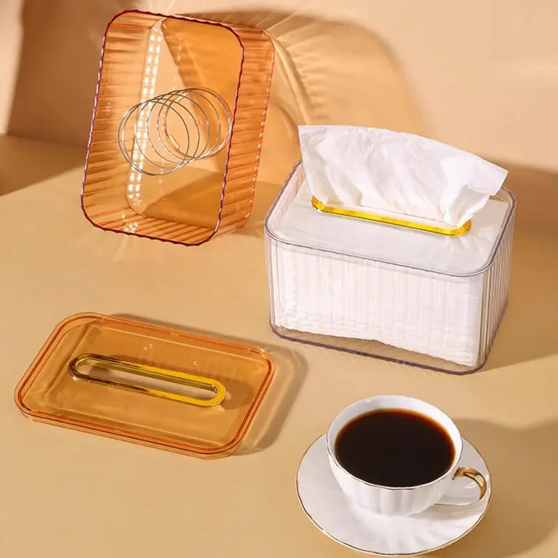 clear tissue box cover with golden handle elegant rectangular design for home bathroom bedroom dresser durable stylish organizer bathroom organizers and storage decorative tissue holder sleek organizer Product details 4