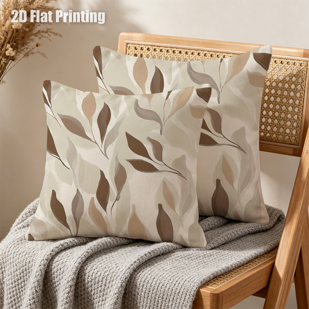 TEMU 2d Flat 2pcs Minimalist Cushion Covers, Double Prints Elegant Leaf , For Sofa Decor, Bedroom Accent, Space, For , No Insert Included