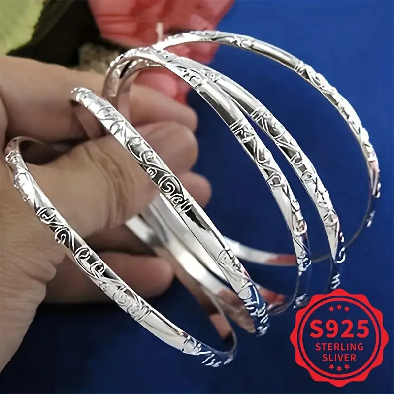 TEMU 5pcs Set Of 925 Sterling Silvery Geometric Bracelets For Women, Minimalist Style Casual Jewelry, Hypoallergenic Gift, Women's Jewelry,