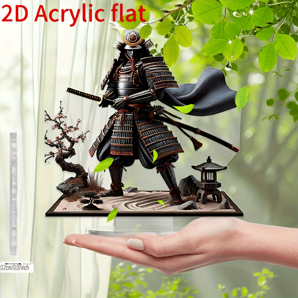 TEMU 【2D】2Dプリント装飾オーナメント、侍アクリルデコレーション。完全武装の侍、刀、禅のシーンが特徴。様々なホリデーに最適。