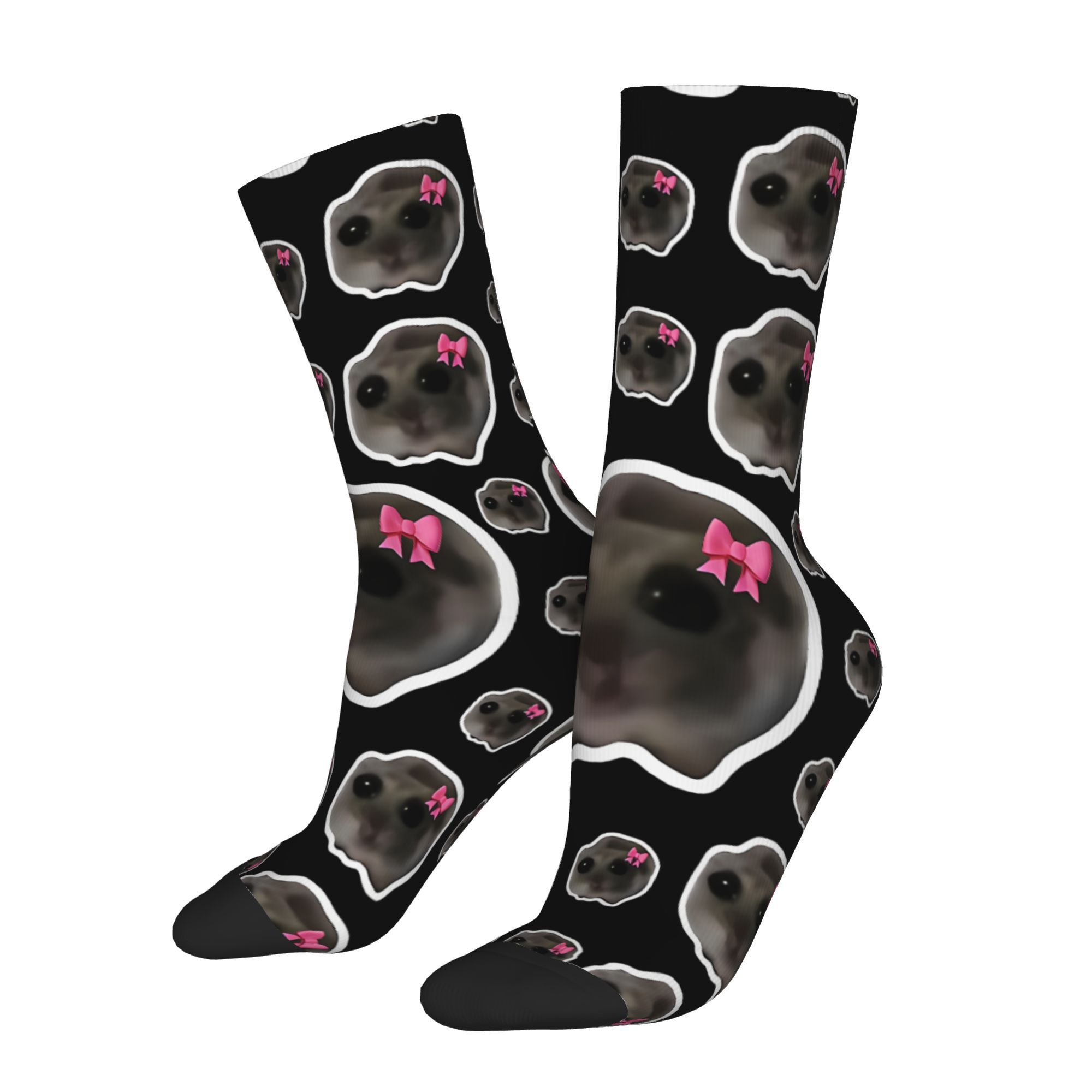 Image of 1 Pair Funny Crazy Sock For Men Sad Hamster Hip Hop Harajuku Happy Seamless Pattern Printed Compression Sock Merry Christmas Decoration Gift Xmas
