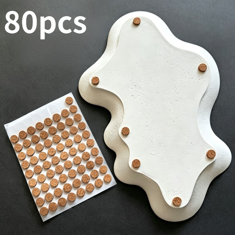 TEMU 80 almohadillas redondas de corcho autoadhesivas, tamaño 1 x 0.15 cm, tapetes circulares planos de corcho, adecuadas para artículos de gabinetes