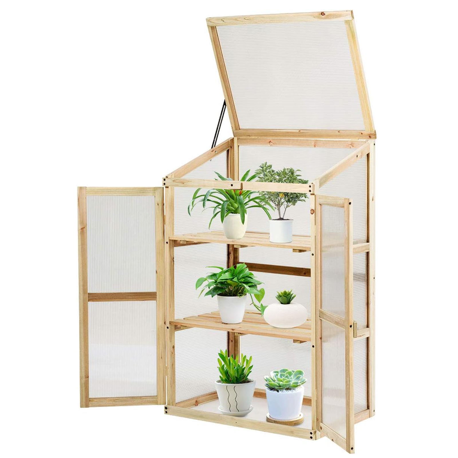 Image of Wooden Garden Cold Frame Greenhouse, Portable Outdoor Indoor Cold Frame Kit, Raised Planter Bed Protection With Foldable Top