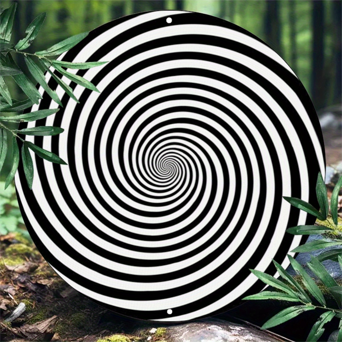 TEMU 2d Flat, 2d Plane - [2d Plane] 1pc Black And White Swirl Print Pattern Hanging Decorative Round Metal Sign, Suitable For Kitchens, Garages,