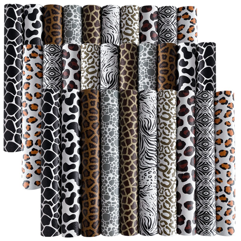 Image of Fv 10/30pcs Animal Print Faux Leather Sheets, Leopard Zebra Giraffe Pattern Pu Fabric, 8 X 12 Inch Easy To Cut For Hair Bows, Earrings, Bags And Sewing Crafts