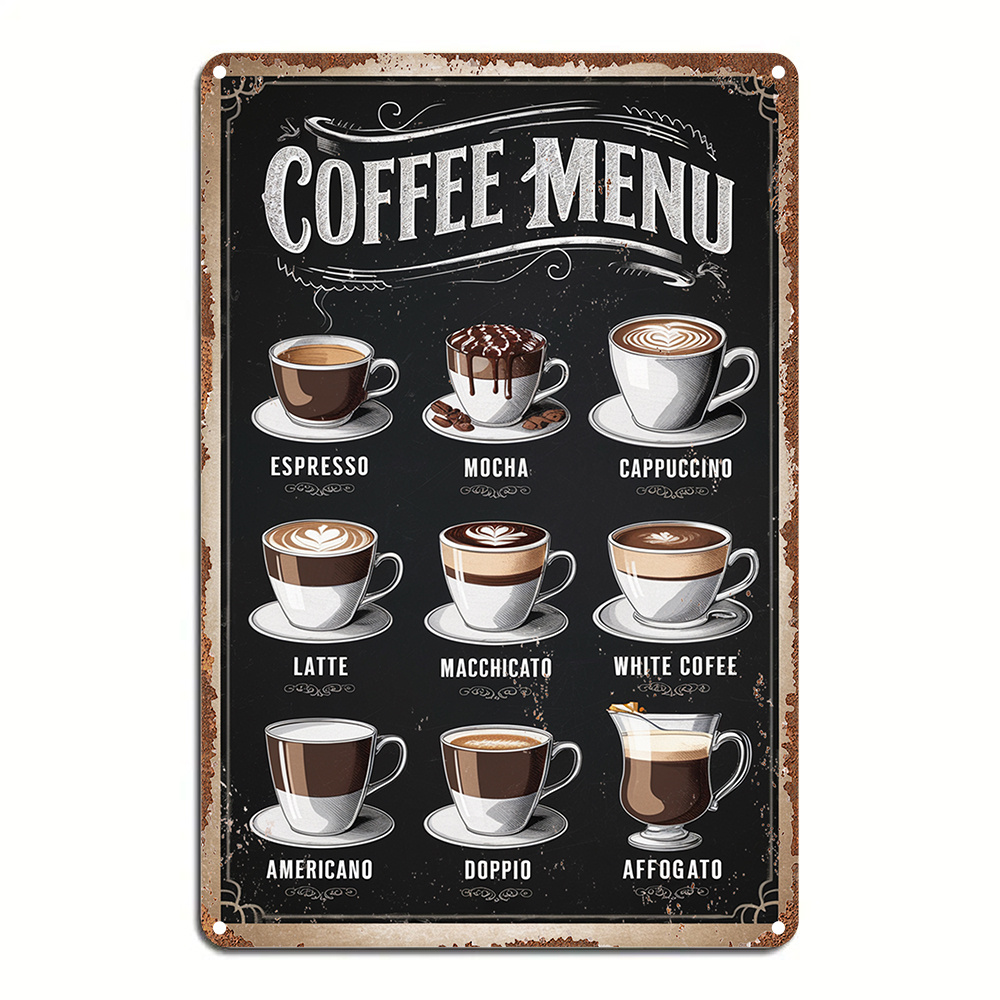 TEMU 2d Flat, 2d Flat - 1pc Vintage Metal Coffee Menu Sign - 2d Wall Plaque With Classic Coffee Cup Design, Suitable For Homes, Bars, Cafes, Schools,