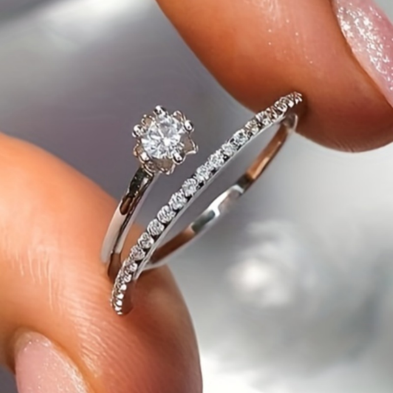 Image of A Versatile And Minimalist Women's Engagement Ring Featuring A Sparkling Synthetic Zirconia, Perfect For Brides On Their Wedding Day Or For Elegant Everyday Wear And Parties