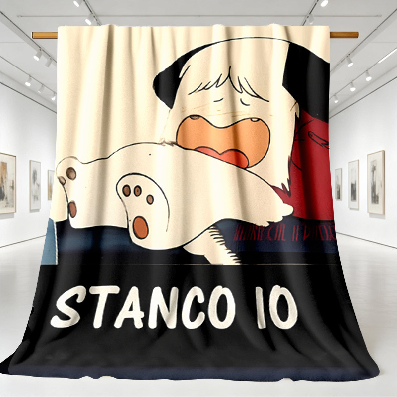 TEMU 1pc Exhausted Cartoon Dog Pattern Blanket | Polyester, , Ideal For Camping And Travel, Perfect Gift For Parents