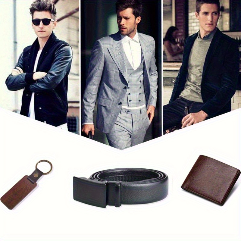 3pcs Custom Wallet Belt Keychain Gift Set, Men's Custom Letter Name, Father's Day, Wedding Day, and Birthday Gift, Gift for Friends, Son, Boyfriend, Classmate