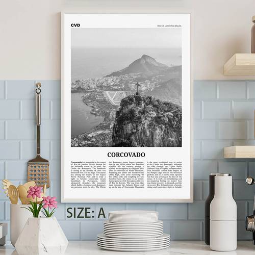 2d flat 1pc iconic the statue rio brazil wall art poster black and white mountain suitable for home themed decor map print brazilian photo for bedroom