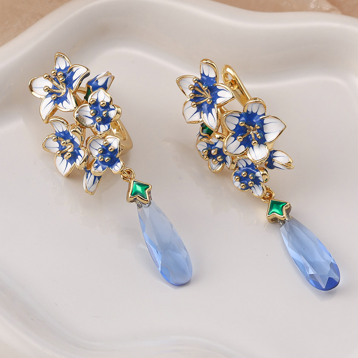 Vintage Drip-Enamel Floral Drop Earrings