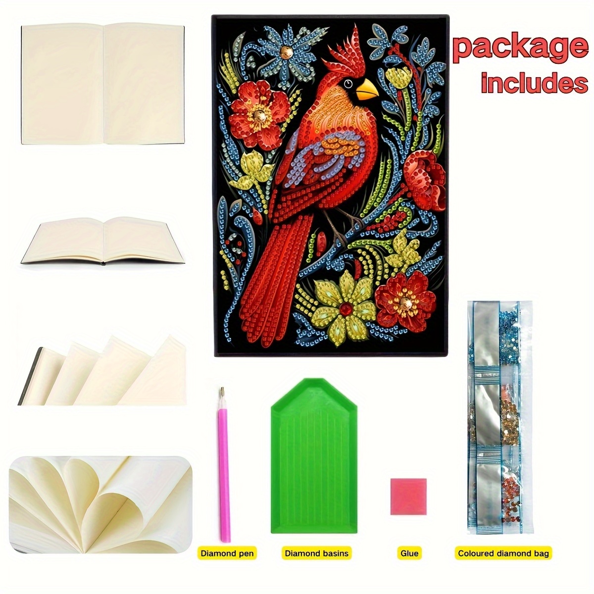 TEMU de Cadeau pour Diplômé : avec Rouge Cardinal et Fleurs et Strass Irréguliers - Journal Fait Main pour Étude, Travail & Détente Créative, Papier
